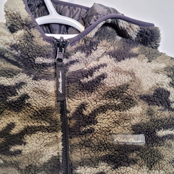 Boys' reversible black puffer / camo fleece jacket - L (10-12) - Picture 5 of 6